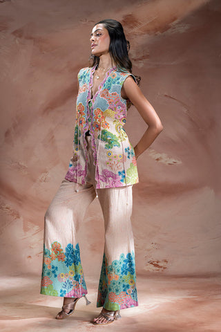 Pink Kaia embroidered top with flared pants