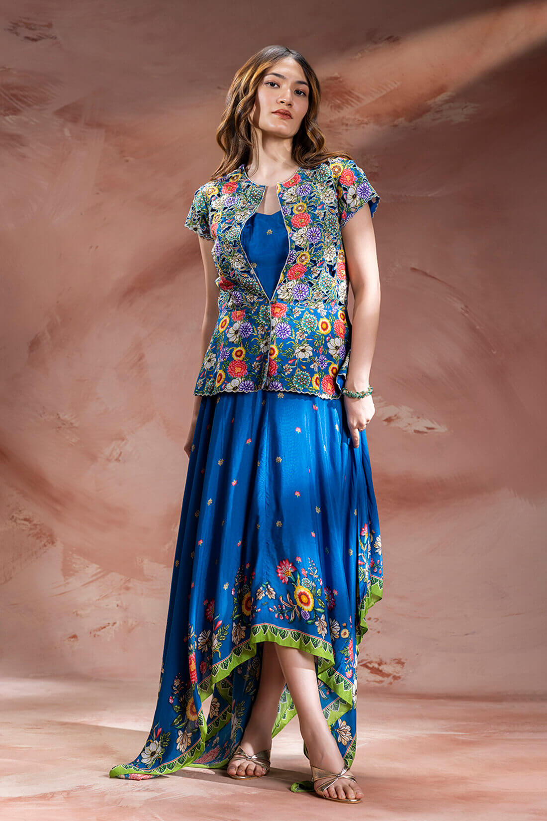 Teal Blue Baghira handkerchief dress with jacket 4XL