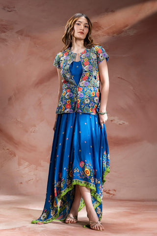 Teal Blue Baghira handkerchief dress with jacket