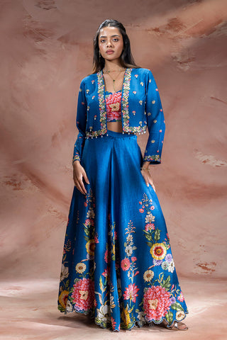 Teal Blue Baghira embroidered lehenga with jacket