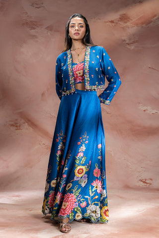 Teal Blue Baghira embroidered lehenga with jacket
