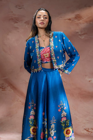 Teal Blue Baghira embroidered lehenga with jacket