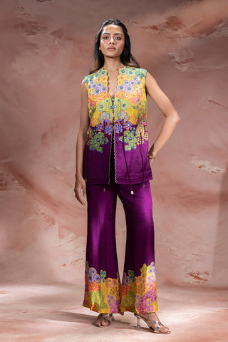 Purple Kaia embroidered top with flared pants