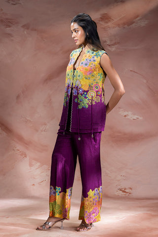 Purple Kaia embroidered top with flared pants