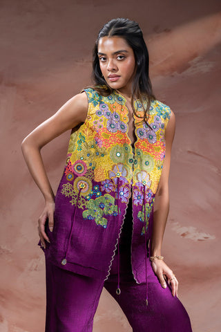 Purple Kaia embroidered top with flared pants