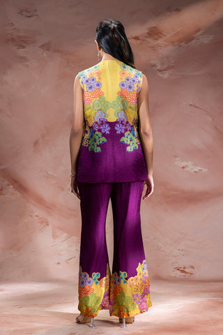 Purple Kaia embroidered top with flared pants