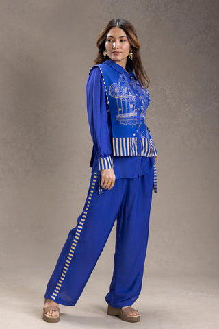 Electric blue kyomi printed shirt with trousers