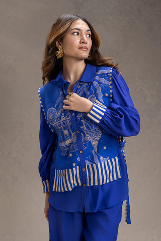 Electric blue kyomi printed shirt with trousers