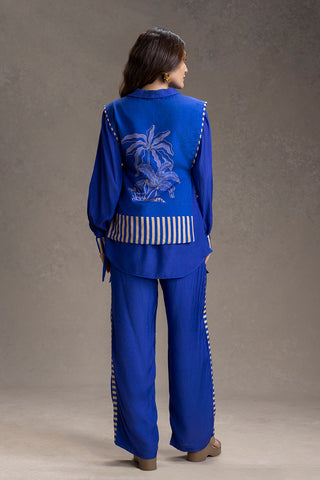 Electric blue kyomi printed shirt with trousers