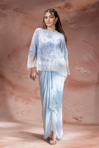 Powder Blue Alisa embroidered top with drape skirt
