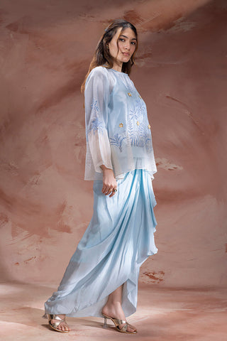 Powder Blue Alisa embroidered top with drape skirt