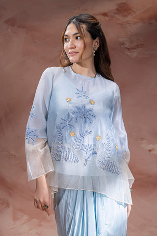 Powder Blue Alisa embroidered top with drape skirt