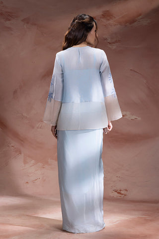 Powder Blue Alisa embroidered top with drape skirt