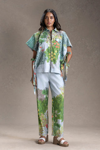 Blue Blume printed shacket with trousers