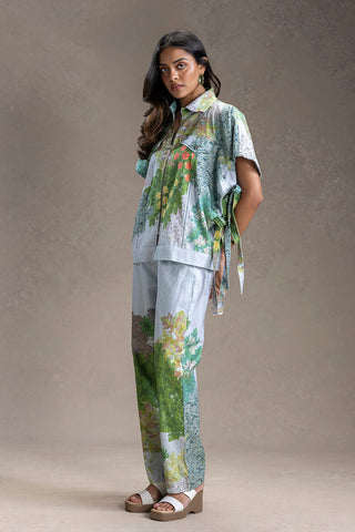 Blue Blume printed shacket with trousers