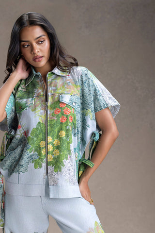 Blue Blume printed shacket with trousers