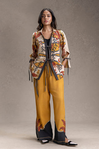 Beige Naomi printed shirt with bustier and pants