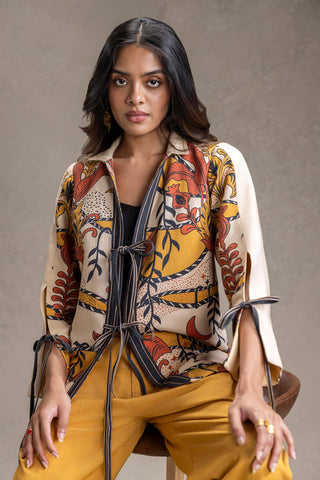 Beige Naomi printed shirt with bustier and pants