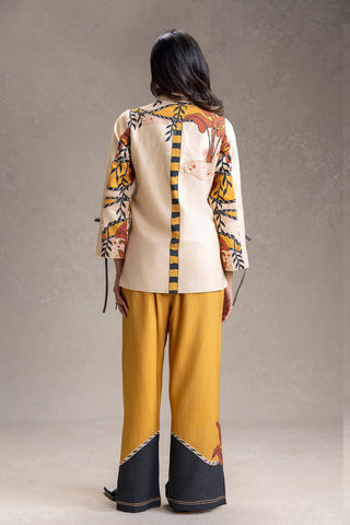 Beige Naomi printed shirt with bustier and pants