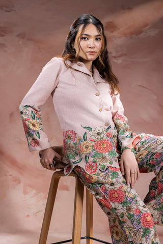 Pink Baghira embroidered blazer with bootcut pants