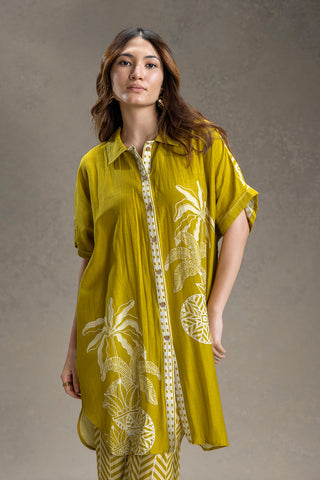 Mustard Kyomi printed kimono tunic with pants