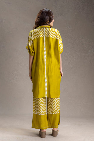 Mustard Kyomi printed kimono tunic with pants