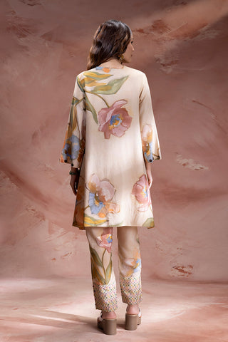 Beige Zeya embroidered tunic with pants