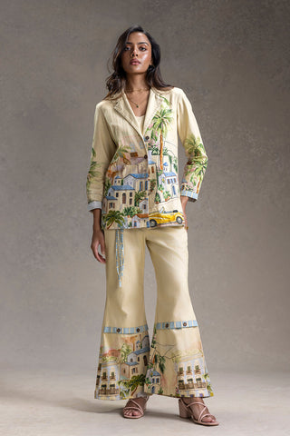 Yellow Reviera printed bustier with pants and jacket