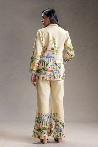 Yellow Reviera printed bustier with pants and jacket