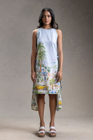 Blue Reviera printed paneled dress