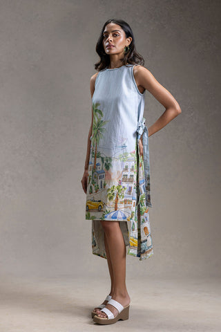 Blue Reviera printed paneled dress
