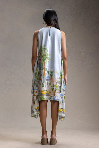 Blue Reviera printed paneled dress