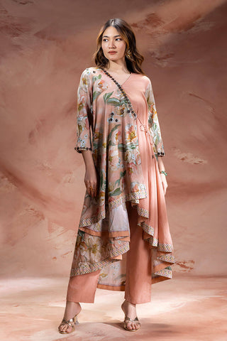 Dusky Pink Zeya asymmetric tunic with pants