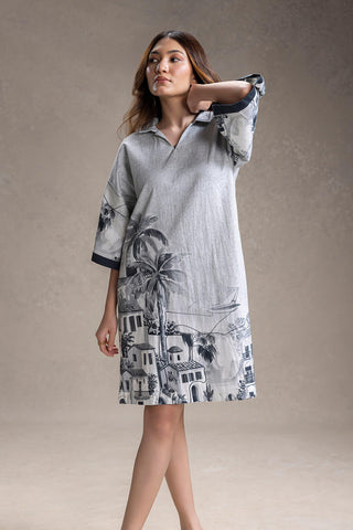 Grey Reviera printed boxy dress
