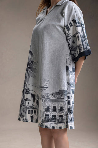 Grey Reviera printed boxy dress