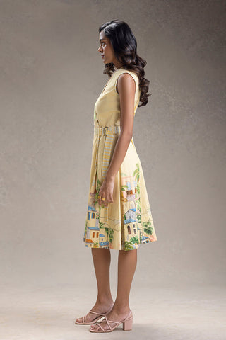 Yellow Reviera printed overlap dress