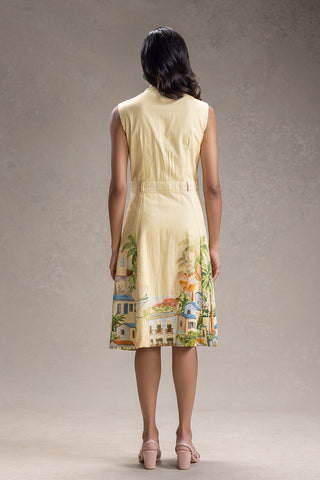 Yellow Reviera printed overlap dress