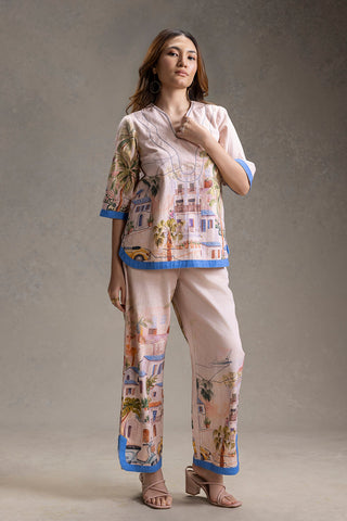 Pink Reviera printed tunic with straight pants