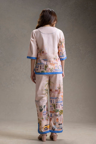 Pink Reviera printed tunic with straight pants