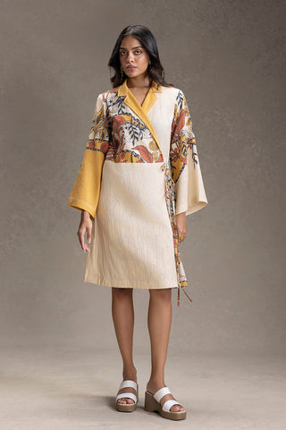 Beige Kyomi printed overlap dress
