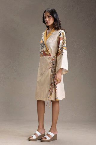 Beige Kyomi printed overlap dress