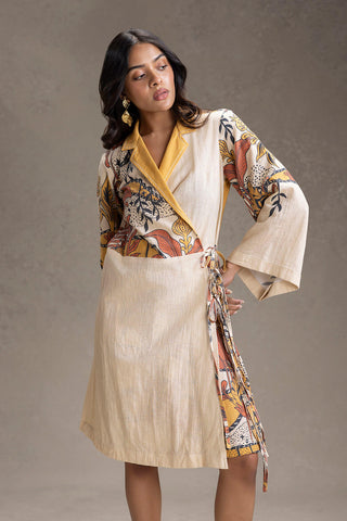 Beige Kyomi printed overlap dress