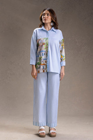 Blue Reviera printed shirt with straight pants