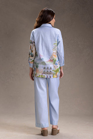 Blue Reviera printed shirt with straight pants