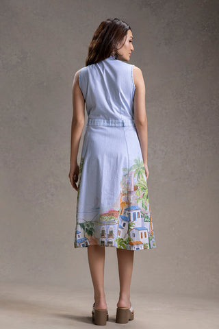 Blue Reviera printed overlap dress