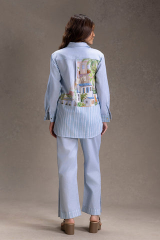 Blue Reviera printed shirt with slit trousers