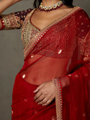 Red burgundy salya sari and stitched blouse