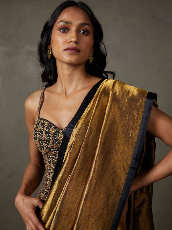 Black gold begum sari and stitched blouse