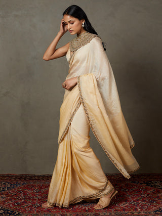 Ri.Ritu Kumar-Off-White Deepali Sari And Stitched Blouse-INDIASPOPUP.COM