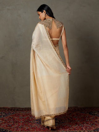 Ri.Ritu Kumar-Off-White Deepali Sari And Stitched Blouse-INDIASPOPUP.COM